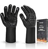 BBQ Gloves 1472°F Extreme Heat Resistant Ov Grill Gloves Heat Proof/Fireproof Gloves Oven Mitts Barbecue Gloves for Smoker/Grilling/Cooking/Baking 12.5CM Large, Black