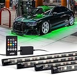 Xprite Car LED Underglow Neon Accent Strip Lights Kit, 4Pcs 12V RGB with Sound Active Function and Wireless Remote Control, Exterior Underbody Lighting for Car SUV Truck