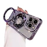 Fycyko Magnetic Case for iPhone 14 Pro Max with Holder Stand,Glitter Plated Bling Luxury Phone Case（Compatible with MagSafe） Shockproof Kickstand Design for iPhone 14 Pro Max-Purple