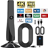 TV Antenna, 2024 Upgraded TV Antenna for Local Channels 300+ Miles Range with Amplifier Signal Booster, Digital TV Antenna for Smart TV Indoor, 360 Reception, Support 4K 1080p All TVs, 16FT Coax Cable