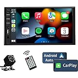 Double Din Car Stereo Compatible with Apple Carplay and Android Auto, 7 inch HD Touchscreen Car Radio Car Audio Receivers, Bluetooth, Backup Camera, Mirror Link, USB/AUX/TF/Subwoofer, FM Radio