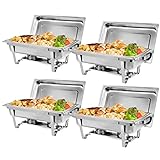 ZENY 4 Packs Chafing Dish Buffet Set, 8 Quart Stainless Steel Buffet Servers and Warmers for Party Catering, Complete Chafer Set with Water Pan, Chafing Fuel Holder