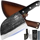 XYJ Authentic Since 1986,Outstanding Ancient Forging,6.7 Inch Full Tang,Serbian Chefs knife,Chef Meat Cleaver,Kitchen Knives,Set with Leather Sheath,Take Carrying,Butcher,for Camping or Outdoor