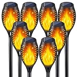 Solar Outdoor Lights, 8Pack Solar Tiki Torches with Flickering Flame for Outdoor Decor, Waterproof Outdoor Lights Solar Powered, LED Landscape Mini Torch Lights Decorative for Garden Yard Patio Porch