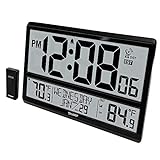 Sharp Atomic Clock - Never Needs Setting! –Easy to Read Numbers - Indoor/Outdoor Temperature, Wireless Outdoor Sensor - Battery Powered - Easy Set-Up!! (4' Numbers)