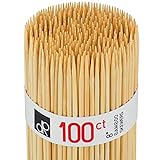 DecorRack 100 Natural Bamboo Skewer Sticks, Natural Wood Barbecue Skewers for Grilling, Kabob, Fruit, Appetizers, Cocktail, Brunch, Chocolate Fountain, BBQ Skewers, 8 inch (Pack of 100)