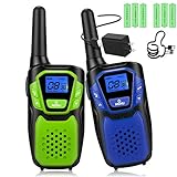Topsung Walkie Talkies for Adult, Rechargeable Long Range Walky Talky Handheld Two Way Radio with NOAA Weather Channel, 6x1000MAH AA Batteries and USB Charger Included (Blue and Green 2 Pack)