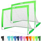 GoSports Team Tone 4 ft x 3 ft Portable Soccer Goals for Kids - Set of 2 Pop Up Nets for Backyard - Bright Green