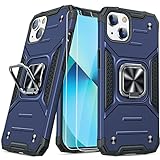 JAME for iPhone 13 Case with Screen Protector [2 Pcs], Slim Soft Bumper Case for iPhone 13, Heavy-Duty Protection Phone Case for iPhone 13 with Ring Holder Kickstand Case for iPhone 13, Blue