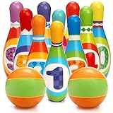 Coloch Kids Bowling Set with 10 Bowling Pins and 2 Balls, Toddle Educational Toy Game Soft Colorful Bowling Set Printed with Numbers for Baby Age 3+, Boys and Girls, Birthday Gift