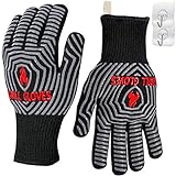 QUWIN BBQ Gloves, Oven Gloves 1472℉ Extreme Heat Resistant, Grilling Gloves Silicone Non-Slip Oven Mitts, Kitchen Gloves for BBQ, Grilling, Cooking, Baking-1 Pair… (One Size Fits Most, Black)
