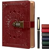 ZXHQ Lockable Journal for Women & Men, A5 240 Pages Secret Diary with Lock for Girls, Vintage Edge Design, with Pen, Refillable Leather Journal Writing Notebook, Size A5(8.5 × 5.9 Inch) Brown