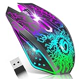 VersionTECH. Wireless Gaming Mouse, Rechargeable Computer Mouse Mice with Colorful LED Lights, Silent Click, 2.4G USB Nano Receiver, 3 Level DPI for PC Gamer Laptop Desktop Chromebook Mac-Black