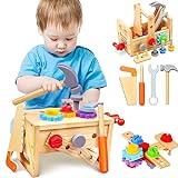 Mgtfbg Kids Tool Set - 29 PCS Wooden Toddler Tool with Box, Montessori STEM Educational Pretend Play Construction Toy for 2 3 4 5 6 Year Old Boys Girls, Best Birthday Gift