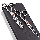 Katana Classic Professional 6.5' Shear Set by Tokko Shears, Premium 440C Japanese Steel Regular and Thinning Scissors for Barbers and Salon Professionals