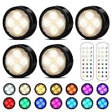 Puck Lights with Remote Control Battery Operated Wireless LED Under Cabinet Lights, Stick on Tap Light Push Lights, Color Changing Under Counter Lights for Kitchen, Closets, Shelf, 5 Pack - Black