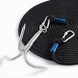 PIOSRTRR Grappling Hook with Rope-Includes Nylon Rope 6/8/10mm 50FT,Large Grapple Hook(Heavy Duty) and Double Carabiner,for Magnet Fishing/Drag/Tree Limb Removal