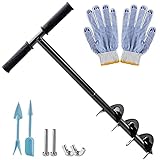 Hand Post Hole Digger - 24'' x 4' Earth Garden Auger Drill with Gloves, Non-Slip Handle, Spiral Drill Planter Bit for Planting Trees, Seedlings, Bedding Plants, Deep Cultivating, Digging Weeds Roots