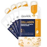 MEDIHEAL Official [Korea's No 1 Sheet Mask] - 5 Pack Collagen Essential Lifting & Firming Mask / Collagen & Peptides & Beta Glucan Contained Anti-Wrinkle and Soothing Facial Mask Sheet