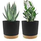 Plant Pots Set of 2 Pack 6.5 inch,Planters for Indoor Plants with Drainage Holes and Removable Base,Saucer Modern Decorative for Outdoor Garden Planters(Dark Grey 6.5in)