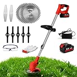 Battery Weed Wacker with Charger, 3-in-1 Electric Weed Eater Cordless, Lightweight Cordless Grass Trimmer Tool with 3 Types Blades and 3ah Rechargeable Battery Powered for Garden Yard…