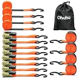Ratchet Tie Down Strap 8-Pack 15 Ft - 500 lbs Load Cap with 1500 lbs Breaking Limit, Ohuhu Ratchet Tie Downs Logistic Cargo Straps for Moving Appliances Motorcycle Orange
