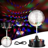 Retisee 5 Inch Mirror Disco Ball Light Hanging Rotating Disco Ball Decor Mount Electric Motor 18 LEDs Hanging and Table 2 Use for Halloween Parties Bar Band Stage KTV Home Night Club Wedding (Black)