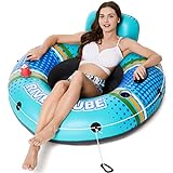 Jasonwell Inflatable River Tube Float - Heavy Duty River Float Pool Floats Lake Water Tubes for Floating River Raft Lounge Floatie with 2 Cup Holders for Adults (Cyan, L)