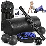 Foam Roller Set - High Density Back Roller, Muscle Roller Stick,2 Foot Fasciitis Ball, Stretching Strap, Peanut Massage Ball for Whole Body Physical Therapy & Exercise, Back Pain, Leg, Deep Tissue