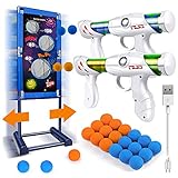 Kaufam Gun Toy Gift for Boys Age of 4 5 6 7 8 9 10 10+ Years Old Kids Girls for Birthday with Moving Shooting Target 2 Blaster Gun and 18 Foam Balls Compatible with Nerf Guns