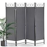 Room Divider 4 Panels 6FT Room Divider Wall Folding Privacy Screens with Steel Frame Freestanding Partition for Home Office Bedroom,Grey