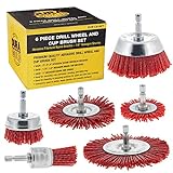 Dura-Gold 6 Piece Abrasive Filament Nylon Wire Bristle Drill Wheel and Cup Brush Set - Coarse Sanding Scuffing, 1/4' Drill Shank - Remove Rust, Corrosion, Paint - Surface Prep Truck Bed Liner Coating