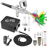 COSVII 40 PSI Airbrush Kit, Multi-Function Dual-Action Airbrush Set, Air Brush Kit With Air Compressor 3 Gears Pressure Adjustable for Painting Art Model Makeup Nail Cake Decorating Tattoo
