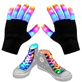 Led Gloves LED Shoelaces Set,2 in 1 Led Finger Gloves with 6 Flashing Modes Glow Gloves Autism Toys for Age 5-16 Boys Girls, Cool Fun Toys for Party Birthday Light Show KTV ​(Black)