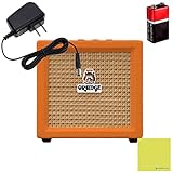 Orange Crush Amp Mini 3W Analogue Combo Battery Powered Amp Bundle with AC Power Adapter, 9V Battery & Polishing Cloth - Electric Bass Guitar Amp, Portable Practice Amp, Mini Speaker Amplifier