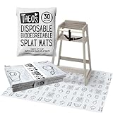 30 Pack | Disposable Splat Mats | Biodegradable + Compostable | THEO'S MATS | Under Highchair Splat Mat for Floor | Baby Led Weaning Supplies | (THEO001)