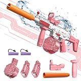 Electric Water Gun, Automatic Squirt Guns One-Button Up to 32 FT Range,370CC+Two 120CC Capacity Super Water Blaster for Kids Adults Swimming Pool Beach Party Games Outdoor Water Fighting Shooting Game