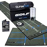 SurePutt Golf Putting Mat Indoor | Premium Practice Chipping and Putting Green | Eye Alignment Mirror and Putting Cup Included | Complete Short Game Improvement System |Approx 10ft x 1.7ft