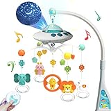 Eners Baby Crib Mobile with Music and Lights, Mobile for Crib with Remote Control, Rotation, Moon and Star Projection, Baby Crib Toys for Boys Girls (Blue)