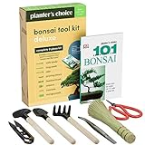 Planters' Choice Premium Bonsai Tool Kit + Bonsai 101 Book -Set Includes:Wooden Rake, Long & Wide Spades, Scissors, Tweezers, Bamboo Brush, & Pruning Shears (Trimmer/Clipper) in Fabric Storage Holder