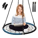 Display4top Spider Web Tree Swing, 40' Round Outdoor Net Swingset for Kids Teens Adults with 71' Adjustable Hanging Ropes, Great for Park Backyard Playground Outdoor, Max 400Lbs(Blue & Black)