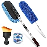 Lsyomne Car Duster Exterior Scratch Free, Soft Microfiber Duster with Extendable Long Pole, 4 Pack Multipurpose Car Duster Brush Car Detailing Brush Cleaning Gel Kit for Car, Truck, SUV, RV & Home