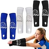Yinder 3 Pairs Volleyball Arm Sleeves Passing Arm Pads Training Hitting Wrist Guard with Protection Pads and Thumb Hole (Black, White, Blue,10 Inch)