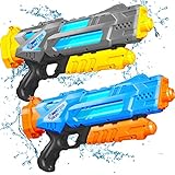 Water Gun for Kids & Adults, 2 Pack Soaker Squirt Guns, 1200CC High Capacity for Kids Ages 4-8 & Ages 8-12 Ideal Gift Toys for Summer Outdoor Swimming Pool Beach Water Fighting- Yellow/Blue