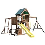 Swing-N-Slide Chesapeake Wood Complete Play Set with Two Swings, Monkey Bars, Slide, Climbing Wall and Picnic Table , Brown