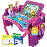 ECOFANTASY Kids Travel Tray w/Dry Erase Top - Car Seat Travel Tray Table for Toddler - Travel and Road Trip Essentials Kids - Car Lap Desk with Storage