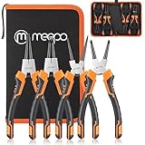 M MEEPO Snap Ring Pliers Set, Heavy Duty 4-piece 9-Inch Internal External Circlip Pliers, Straight Bent C-clip Pliers Lock Ring Pliers Set, Tip Size 0.09', for Ring Remover Retaining, with Pouch
