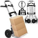330 LB Capacity Folding Hand Truck Dolly Cart, Portable Aluminum Dolly Cart with Telescoping Handle and Rubber Wheels for Moving,Shopping,Travel,Office Use