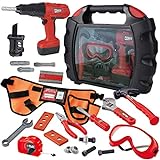 JOYIN 24 Pieces Kids Construction Tool Toy Kit Playset with Workshop Carry Case, Construction Worker Costume Belt, Electric Toy Drill and Other Construction Toy Accessories