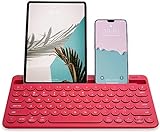 Macally Wireless Keyboard for Tablet and Phone - Multi Device Bluetooth Keyboard for iPad Mini/Pro, Android, iPhone, Smartphone - Rechargeable Small Keyboard with Built in Stand and Quiet Keys